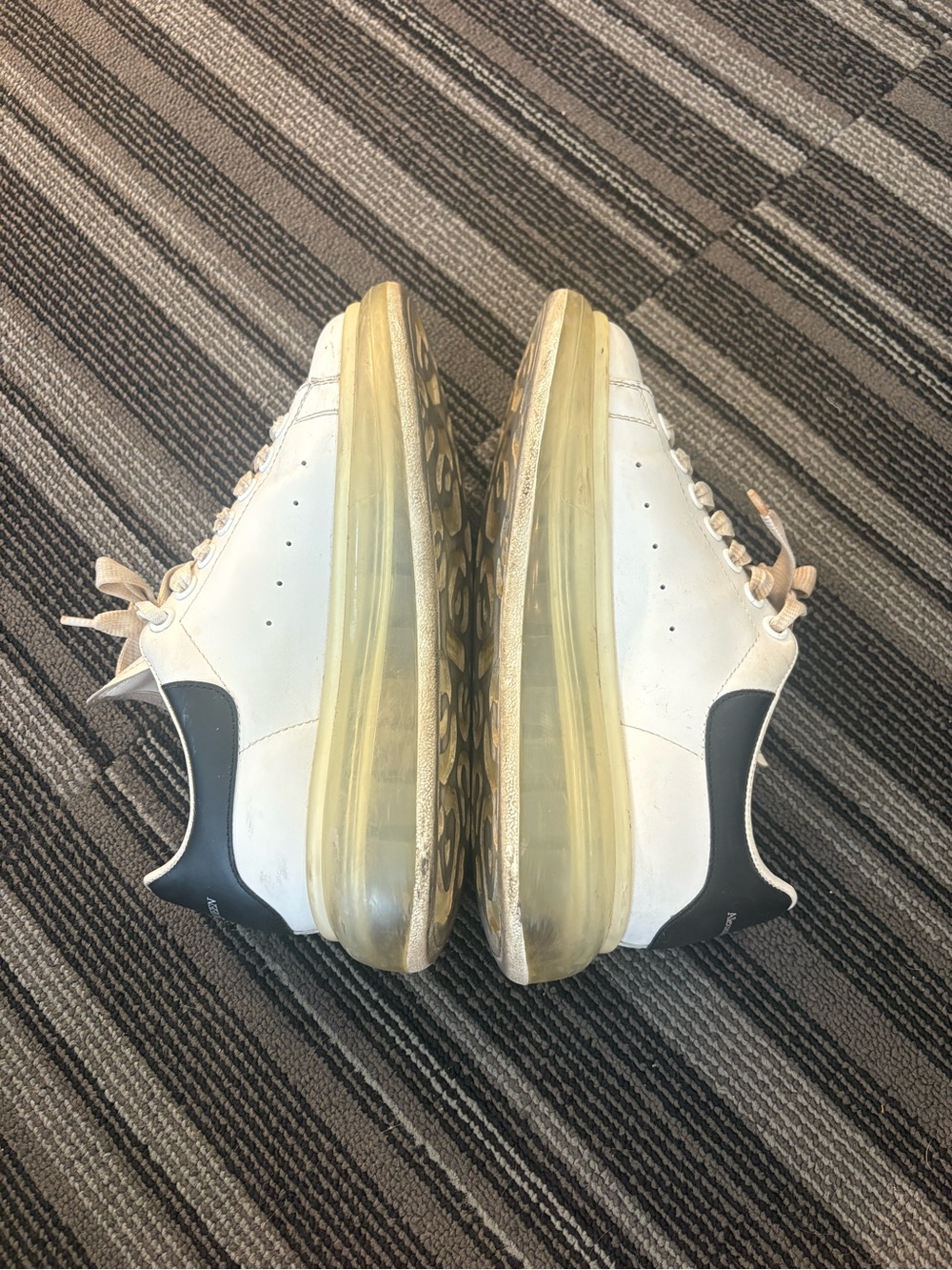 Alexander McQueen White Leather Sneakers with Black Heel and Yellow Sole - Picture 5 of 7